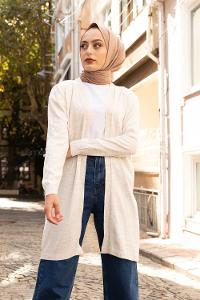 Modalamelif İnce Fitilli Uzun Hırka Taş Rengi