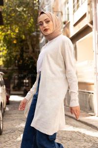 Modalamelif İnce Fitilli Uzun Hırka Taş Rengi