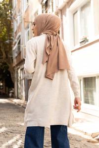 Modalamelif İnce Fitilli Uzun Hırka Taş Rengi