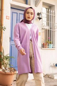 Modalamelif İnce Fitilli Uzun Hırka Lila