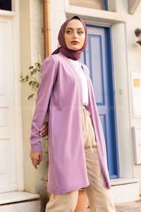 Modalamelif İnce Fitilli Uzun Hırka Lila