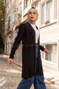 Modalamelif İnce Fitilli Uzun Hırka Siyah