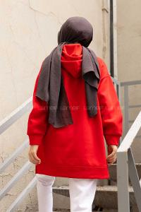 Modalamelif  Kanguru Cep Kapşonlu Sweatshirt Kırmızı