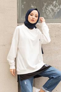 Modalamelif Bisiklet Yaka Can I Have Baskılı Sweatshirt Beyaz