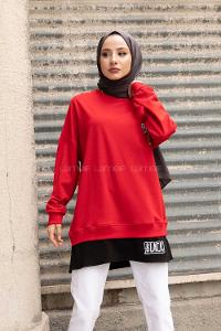 Modalamelif Bisiklet Yaka Can I Have Baskılı Sweatshirt Kırmızı