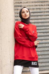 Modalamelif Bisiklet Yaka Can I Have Baskılı Sweatshirt Kırmızı