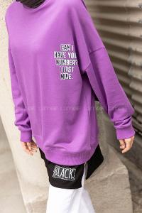 Modalamelif Bisiklet Yaka Can I Have Baskılı Sweatshirt Mor