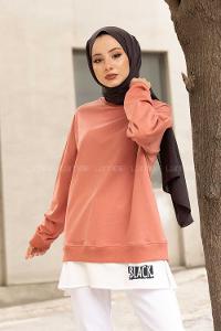 Modalamelif Bisiklet Yaka Can I Have Baskılı Sweatshirt Pudra