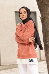 Modalamelif Bisiklet Yaka Can I Have Baskılı Sweatshirt Pudra