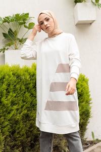 Modalamelif Bisiklet Yaka Simli Sweatshirt Beyaz