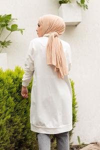 Modalamelif Bisiklet Yaka Simli Sweatshirt Beyaz