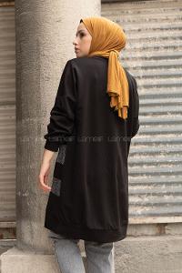 Modalamelif Bisiklet Yaka Simli Sweatshirt Siyah