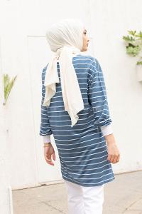 Modalamelif Çizgili Basıc Tunik İndigo
