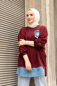 Modalamelif Etek Garnili Armalı Sweatshirt Acı Bordo