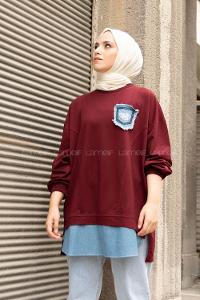 Modalamelif Etek Garnili Armalı Sweatshirt Acı Bordo