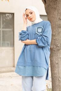 Modalamelif Etek Garnili Armalı Sweatshirt İndigo