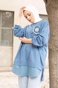 Modalamelif Etek Garnili Armalı Sweatshirt İndigo