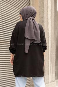 Modalamelif Etek Garnili Armalı Sweatshirt Siyah