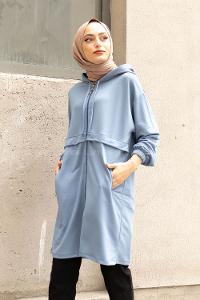 Modalamelif Gizli Cepli Fermuarlı Hırka Açık Mavi