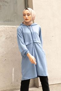 Modalamelif Gizli Cepli Fermuarlı Hırka Açık Mavi