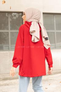 Modalamelif Kanguru Cep Armalı Sweatshirt Kırmızı