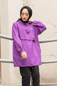Modalamelif Kanguru Cep Armalı Sweatshirt Mor