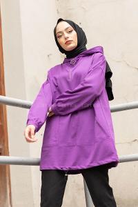 Modalamelif Kanguru Cep Armalı Sweatshirt Mor