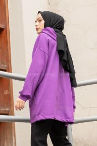 Modalamelif Kanguru Cep Armalı Sweatshirt Mor
