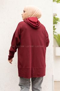 Modalamelif Kapşon Yaka Düz Renk Sweatshirt Acı Bordo