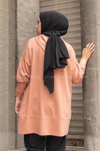 Modalamelif Kapşon Yaka Düz Renk Sweatshirt Gül