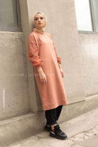 Modalamelif Kolu Flok Tül Tunik Gül