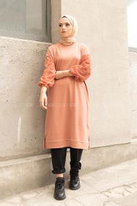 Modalamelif Kolu Flok Tül Tunik Gül