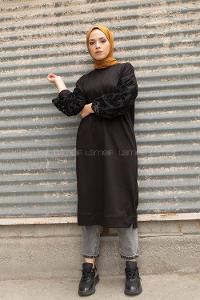 Modalamelif Kolu Flok Tül Tunik Siyah