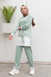 Modalamelif Etek Garnili İkili Takım Çağla Yeşili