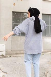 Modalamelif  Kanguru Cepli Kapşonlu Sweatshirt  Gri
