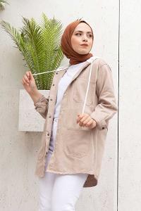 Modalamelif Kapşon Garnili Ceket Taş