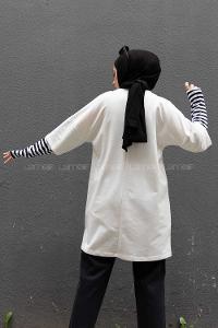 Modalamelif Kol Çizgili Sweatshirt Beyaz
