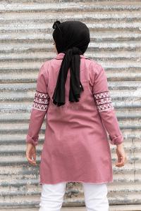 Modalamelif  Kol Şeritli Kot Ceket Gül Kurusu