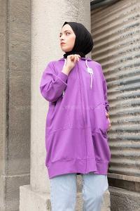 Modalamelif Önü Fermuarlı Arma Baskılı Hırka Mor