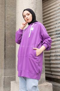 Modalamelif Önü Fermuarlı Arma Baskılı Hırka Mor