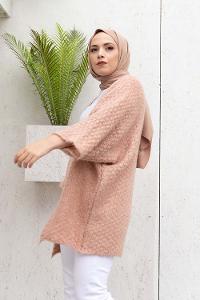 Modalamelif Yarasa Kol Triko Hırka Pudra