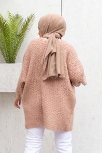 Modalamelif Yarasa Kol Triko Hırka Pudra