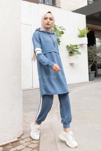 Modalamelif Yarım Fermuarlı Kapşonlu İkili Takım İndigo