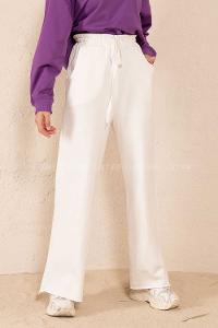 Modalamelif Bel Lastikli Geniş Paça Eşofman Beyaz