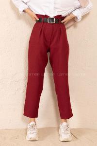 Modalamelif Çift Cep Deri Kemerli Pantolon Bordo