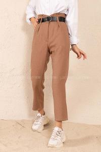 Modalamelif Çift Cep Deri Kemerli Pantolon Hardal Sarısı