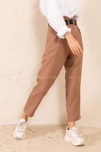 Modalamelif Çift Cep Deri Kemerli Pantolon Hardal Sarısı