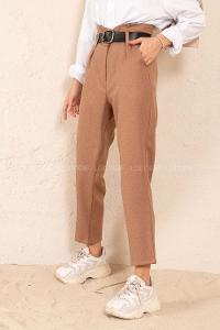 Modalamelif Çift Cep Deri Kemerli Pantolon Hardal Sarısı