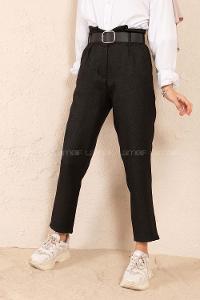 Modalamelif Çift Cep Deri Kemerli Pantolon Siyah