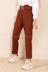 Modalamelif Çift Cep Gold Kemerli Pantolon Acı Kahve